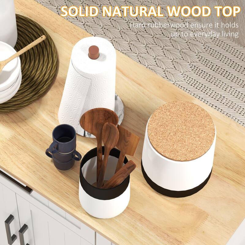 Kitchen Island On Lockable Wheels, Mobile Island Table with Rubberwood Top, Portable Island with Drawer & Adjustable Shelves