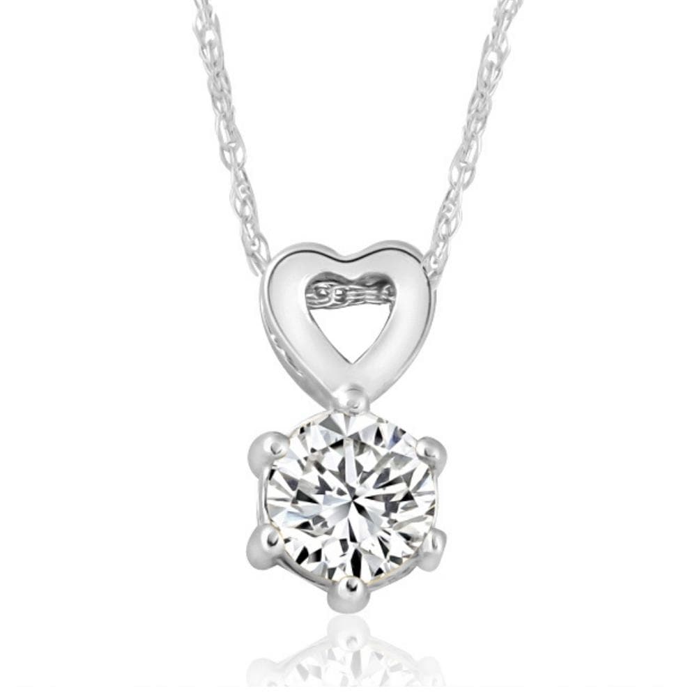 Bliss Diamond 1/2Ct Diamond Solitaire Heart Pendant Necklace in White, Yellow, or Rose Gold