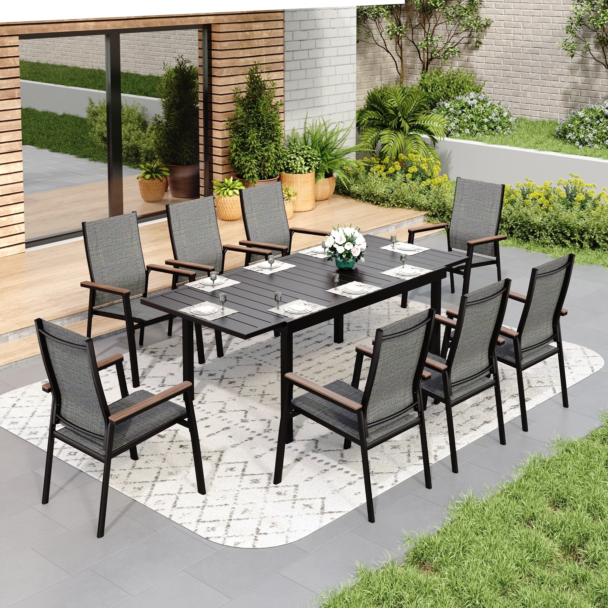 MAISON ARTS 7 / 9- Piece Outdoor Patio Dining Set, 1 Expandable Metal Table & 6 / 8 Textilene Chairs