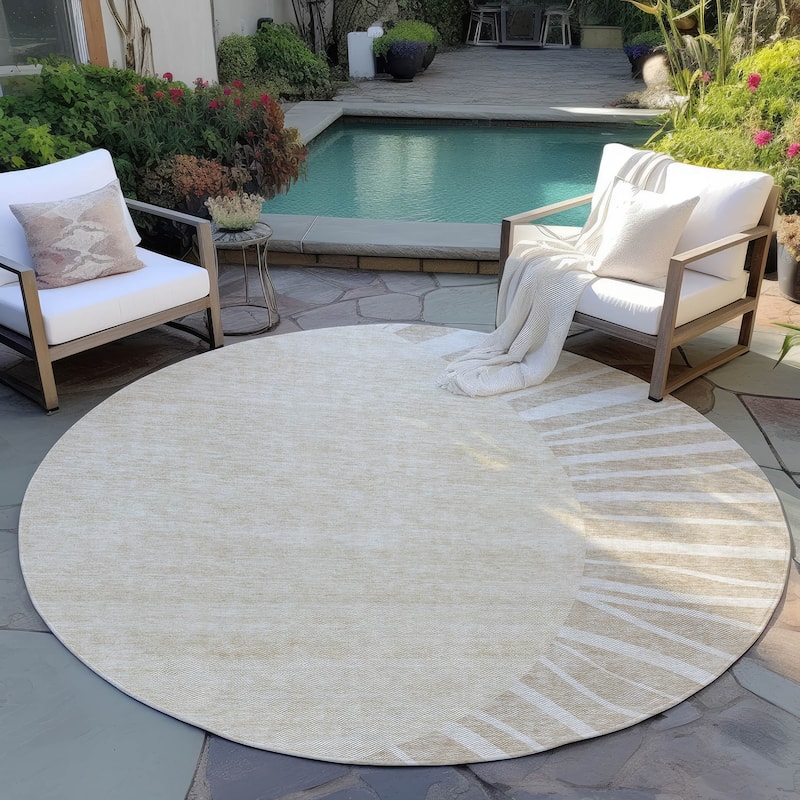 Machine Washable Indoor/ Outdoor Chantille Modern Sunburst Rug - Beige - 8' x 8'
