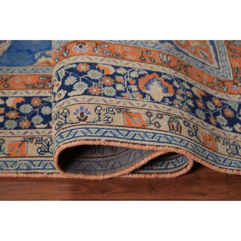 Blue & Orange Tabriz Persian Area Rug Handmade Wool Carpet - 6'8"x 9'3"