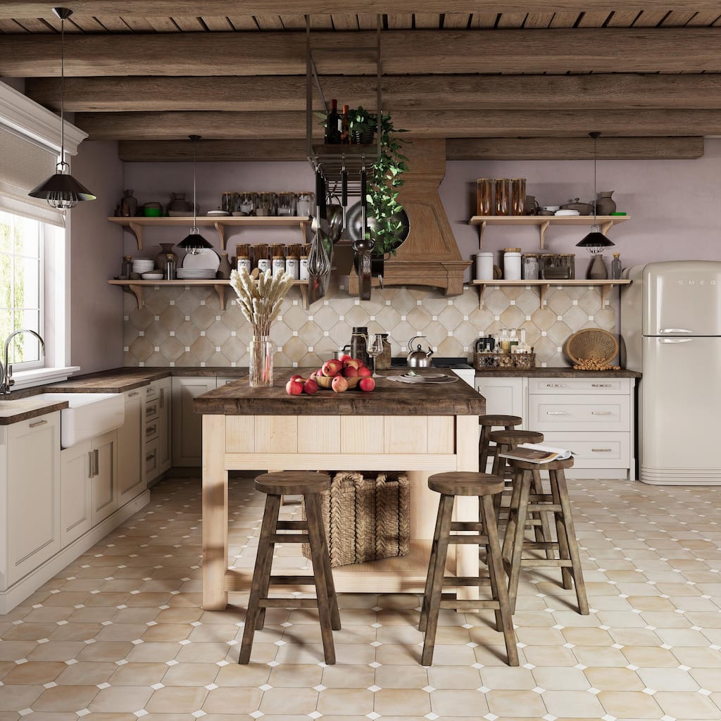 Merola Tile Laverton Octagon Arena with Taco Nieve 7-7/8" x 7-7/8" Porcelain Floor and Wall Tile