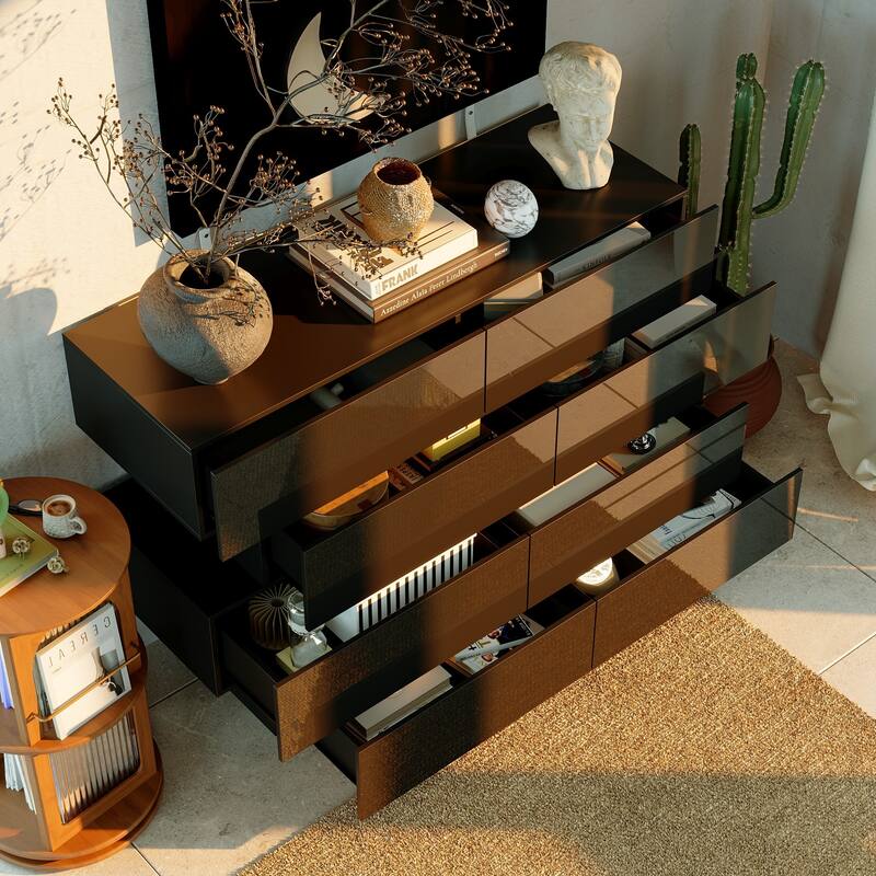 Contemporary High Gloss White Eight-Drawer Dresser, Chest of Drawers
