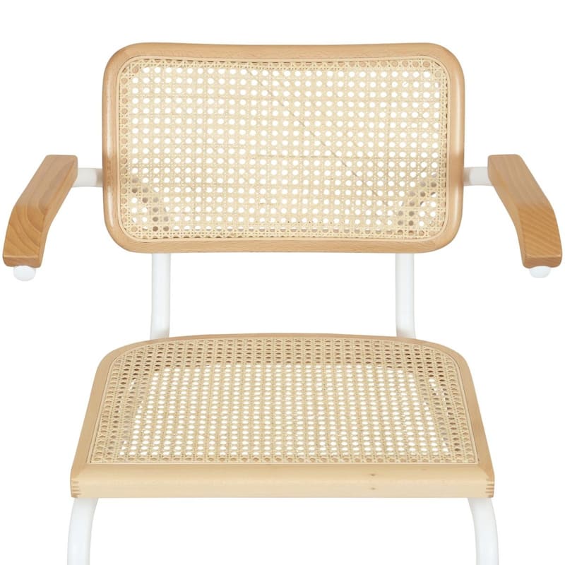 Breuer Chair Company Marcel Breuer Cesca Cane Cantilever Armchair Arm Chair w/ White Steel Frame (Various Wood & Cane Colors)