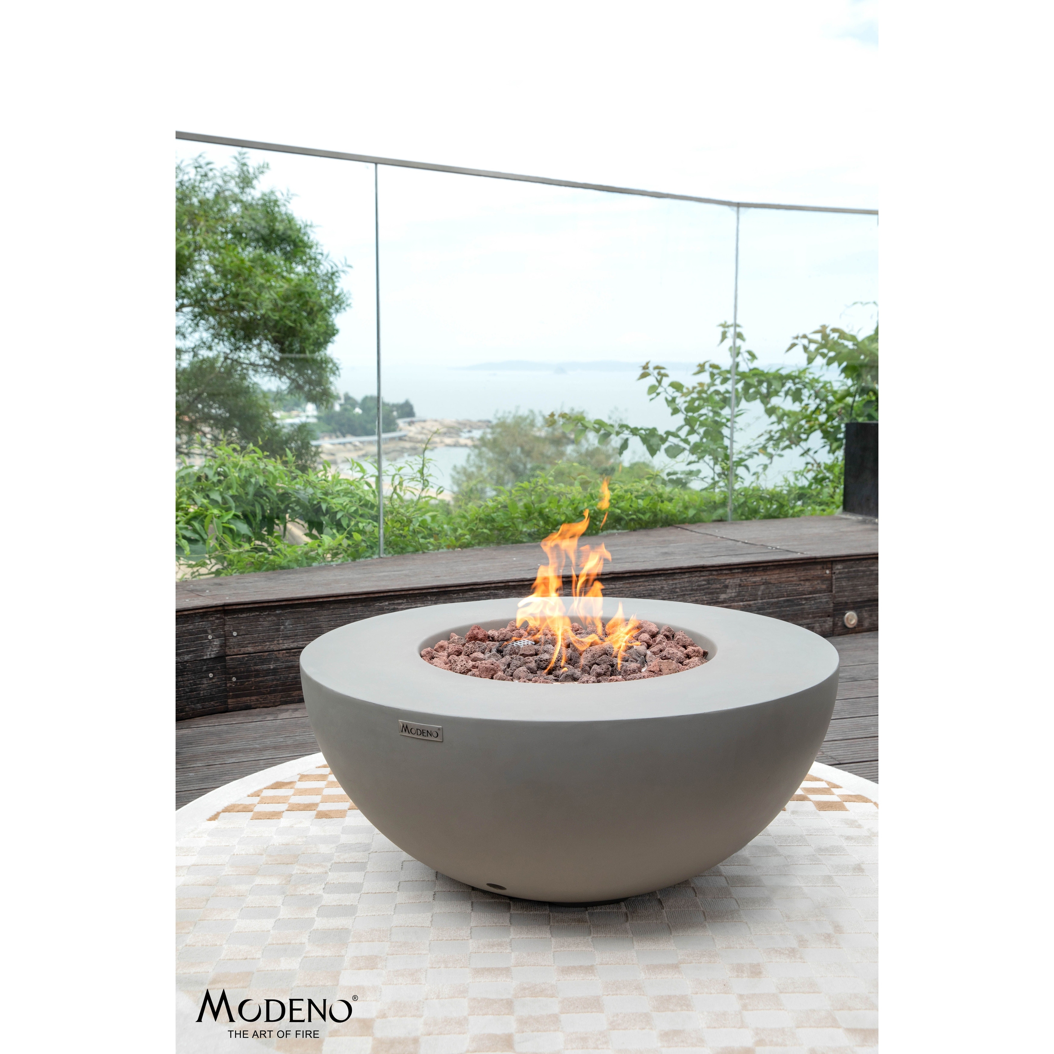 Modeno Roca 50,000 BTU Light Grey Concrete Natural Gas Fire Table with Lava Rocks & Cover - 34 x 34 x 15