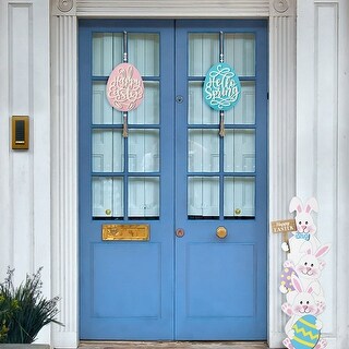 Glitzhome Set of 2 17"H Easter Wooden Eggs Door Hanger
