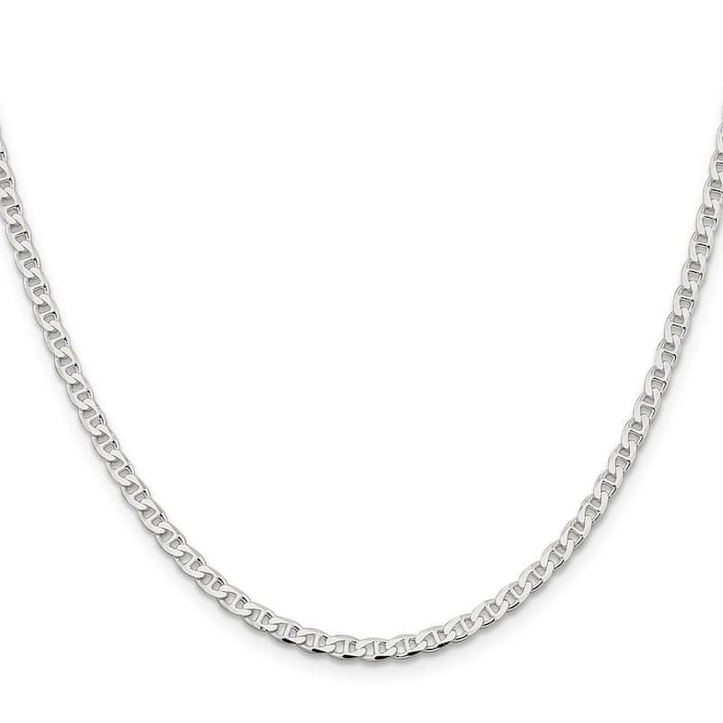 Curata 925 Sterling Silver 3.15mm Flat Cuban Anchor Chain Necklace Options: 16 18 20 22 24