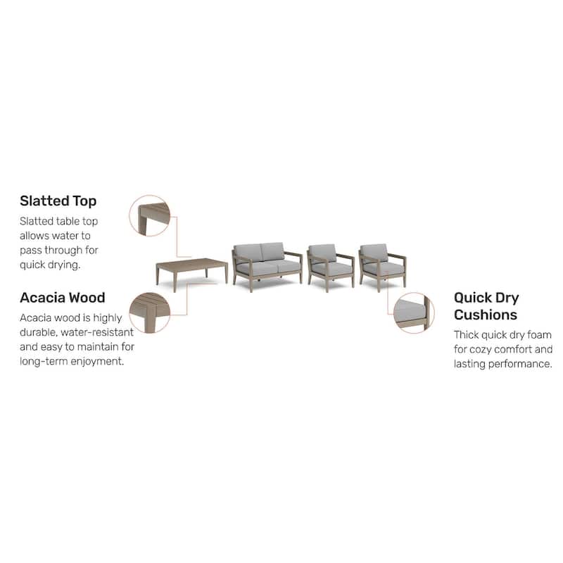 Homestyles Sustain Brown Wood Outdoor Sofa 4-Piece Set - 69" x 29" x 31"