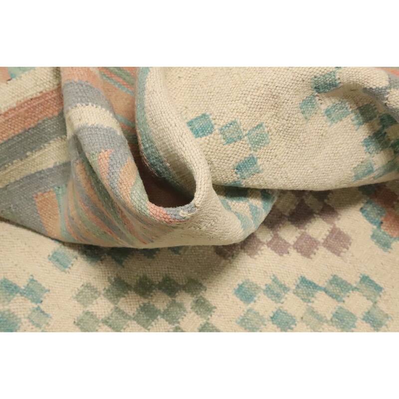 Hand Woven Oriental 100% Wool Carpet Southwestern Modern Beige & Ivories Kilim Area Rug - 6' 5'' X 4' 1''
