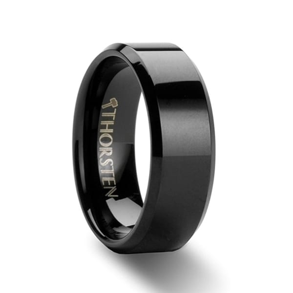 THORSTEN - INFINITY Black Tungsten Wedding Ring with Beveled Edges