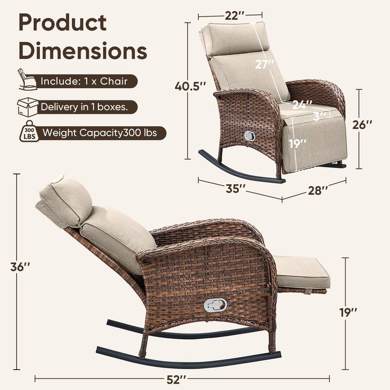 Pocassy Versatile Outdoor Recliner Rocker Chair with Thick Cushion