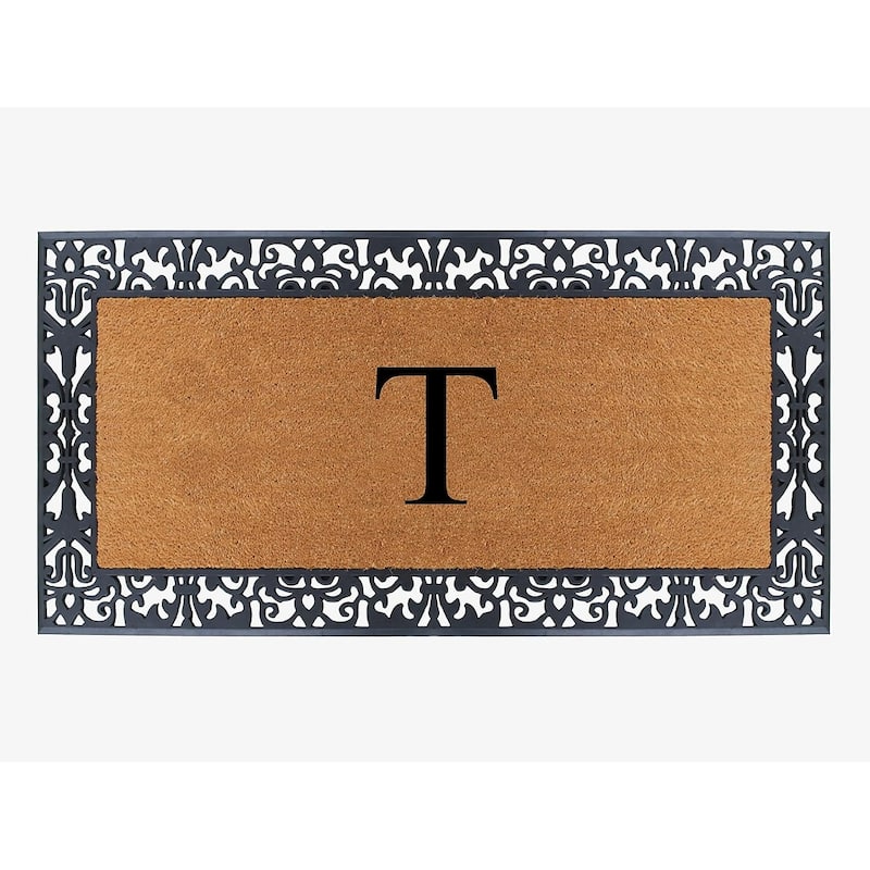 A1HC Rubber and Coir Paisley Border Heavy Duty Non-Slip Durable Double Door Monogrammed Doormat 30"X60" - T