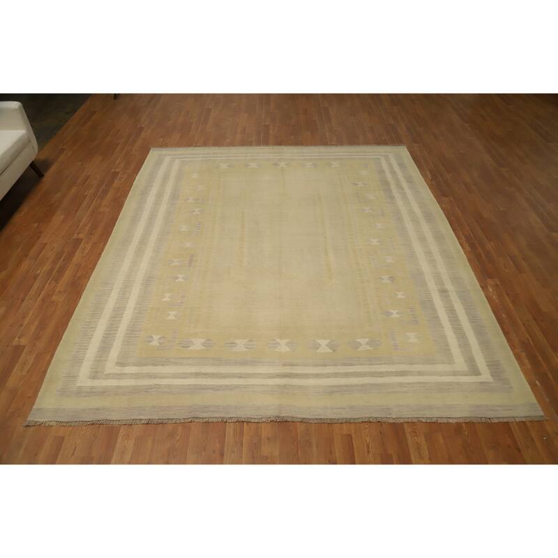 Hand Woven Oriental 100% Wool Carpet Southwestern Tribal Yellow & Gold Kilim Area Rug - 9' 6'' X 8' 3''