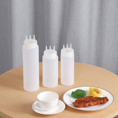 Kitchen PE Squeeze Bottle Vinegar Ketchup 3 Hole Condiment Dispenser