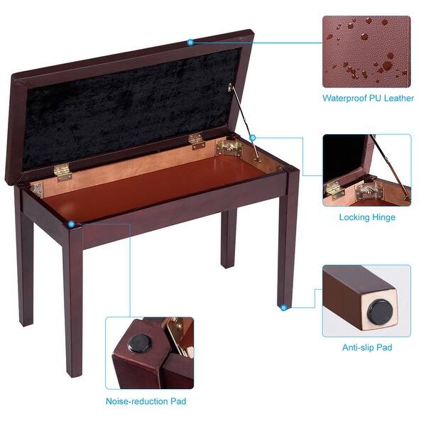 Costway Solid Wood Pu Leather Piano Bench Padded Double Duet Keyboard On Sale Overstock 23590743