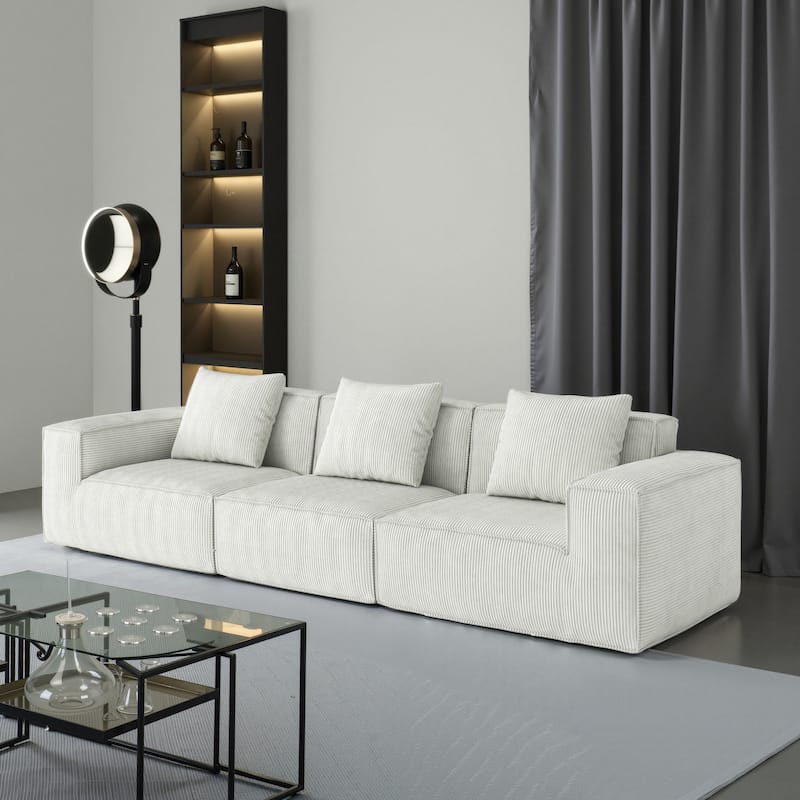 118 inch Modular Sofa Convertible Oversized Sofa Bed Corduroy Velvet 3 Person White - White