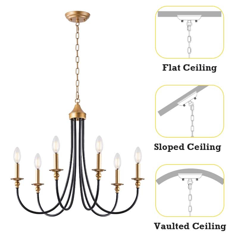 6-Light Farmhouse Antique Candlestick Dining Room Chandelier Fixture