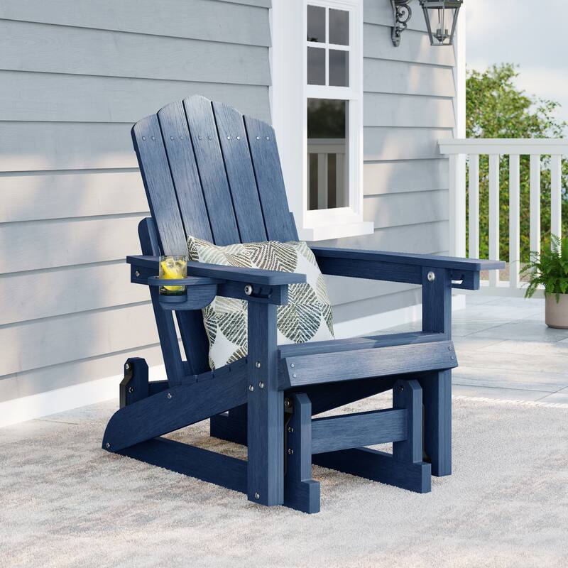 Glider Adirondack Chair 3-Position Adjustable, HDPE Wood-Like Texture - NavyBlue - 1-Piece