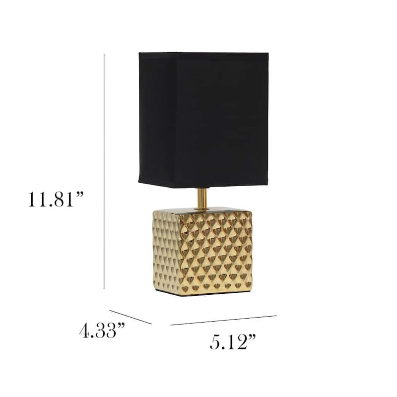 Tall Petite Ceramic Hammered Bedside Table Desk Lamp with Rectangular Shade - 11.75" - Gold and Black
