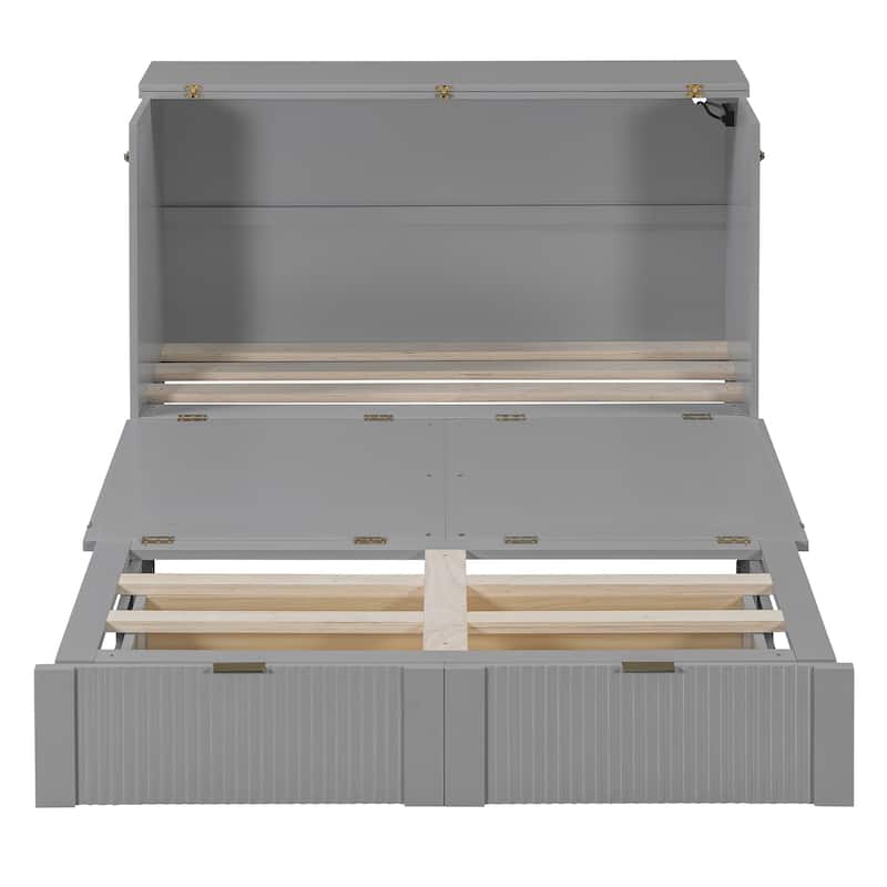 Full Size Smart Murphy Bed with Roller Skate System With Built-in USB/Outlet Charging Station & Storage Drawer