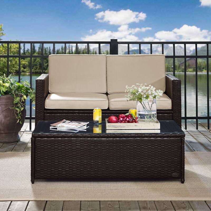 Palm Harbor 2 Piece Outdoor Wicker Seating Set With Sand Cushions