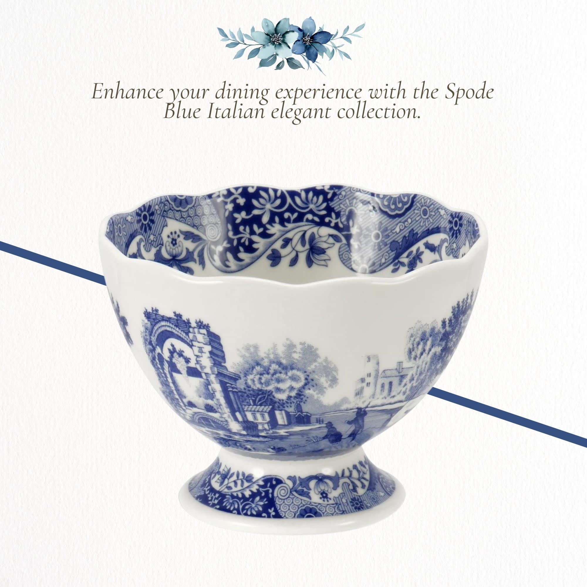 Spode Blue Italian Fine Porcelain Jumbo Cup & Saucer - 20 Oz, Classic Blue/White Pattern