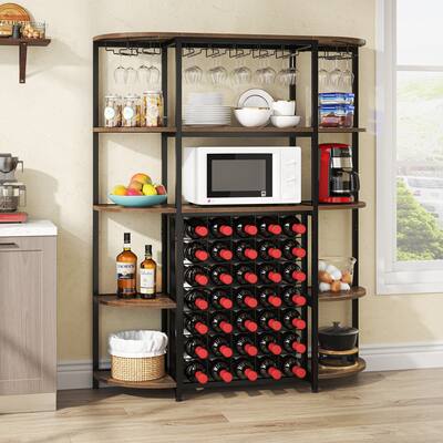 5-Tier Bakers Rack with Wine Storage, Kitchen Storage Rack with Wine Rack and Glass Holder