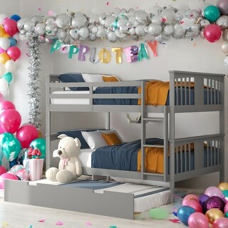 Full over Full Bunk Bed with Twin Size Trundle and Ladder for Bedroom