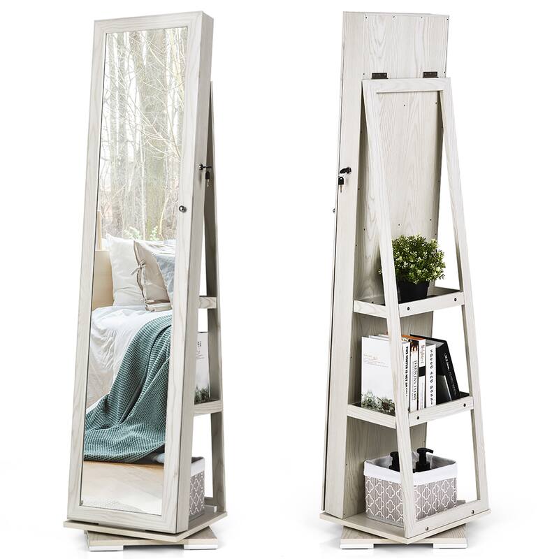 Costway 360degree Rotatable Jewelry Cabinet 2-in-1 Lockable Mirrored - See Details