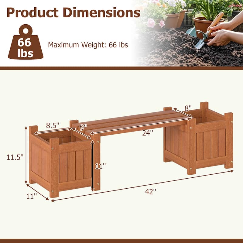 Costway Wood Planter Box with Bench Open-Ended Base & Teak Oil Finish - See Details