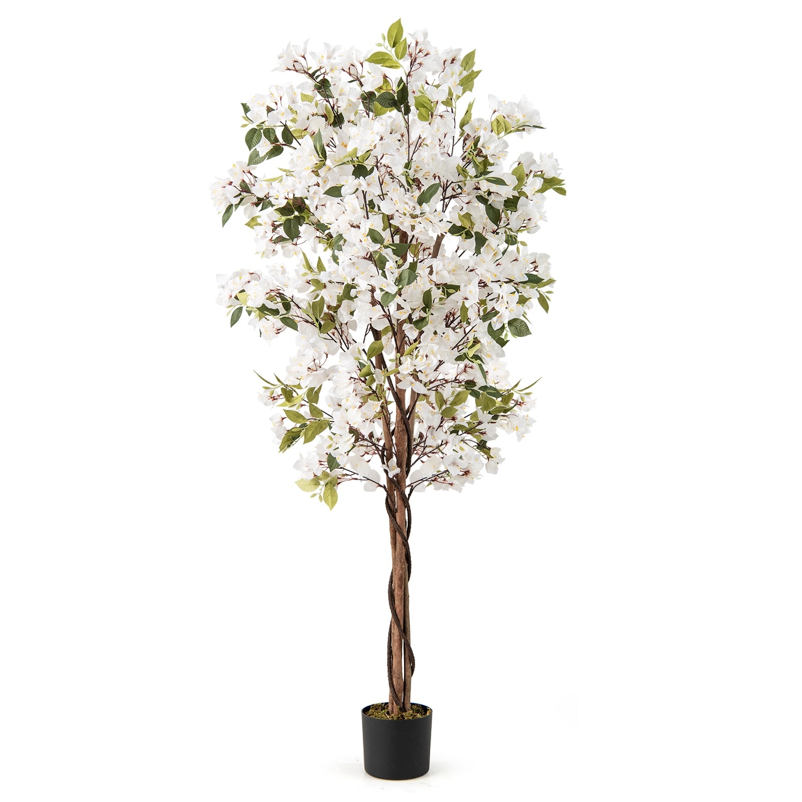 Gymax 6 FT Artificial Bougainvillea Tree w/910 Flowers 105 Leaves Real - White, Green, Black - See Details