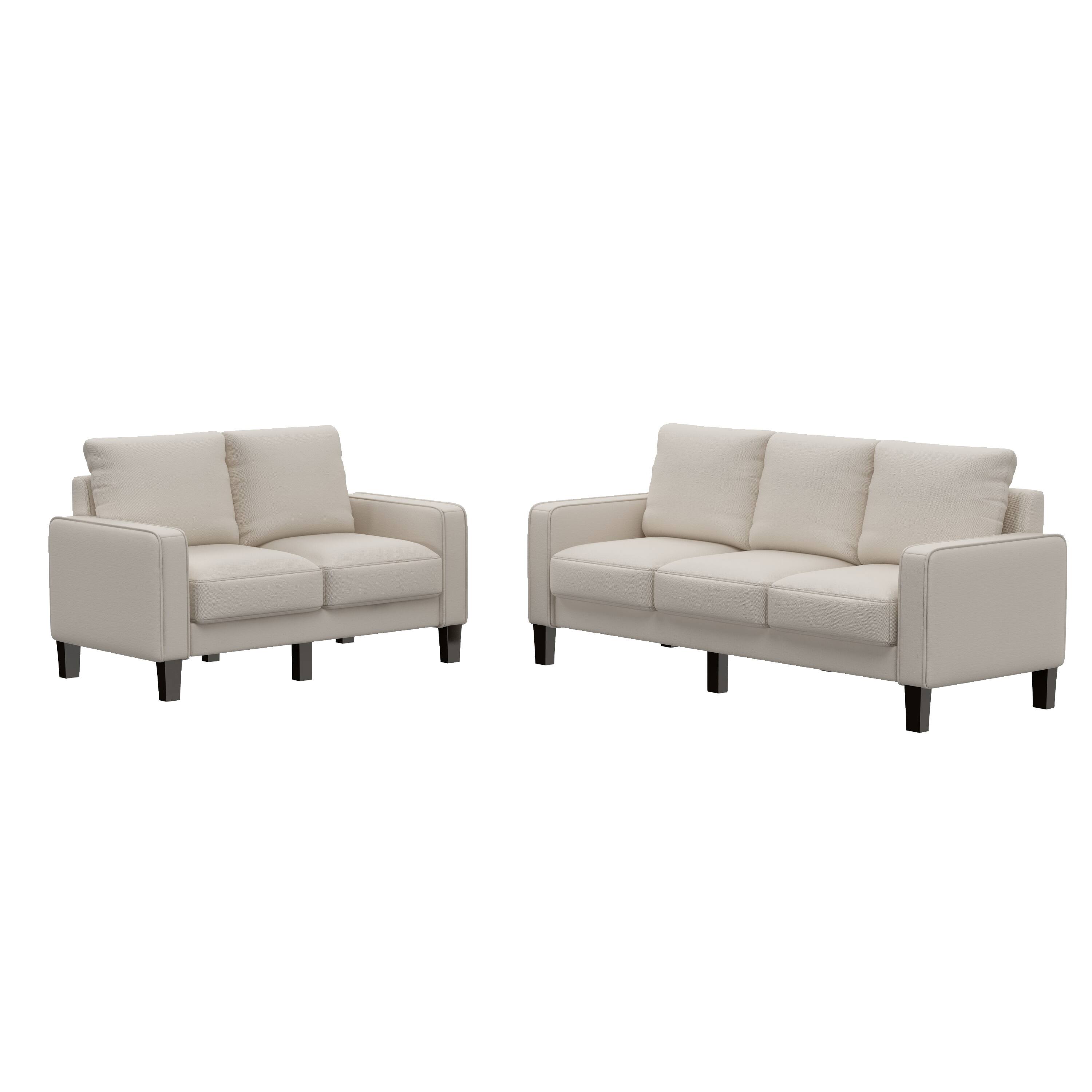 2 Pieces Sofa Set Polyester, Loveseat and 3 Seats Couch with Storage