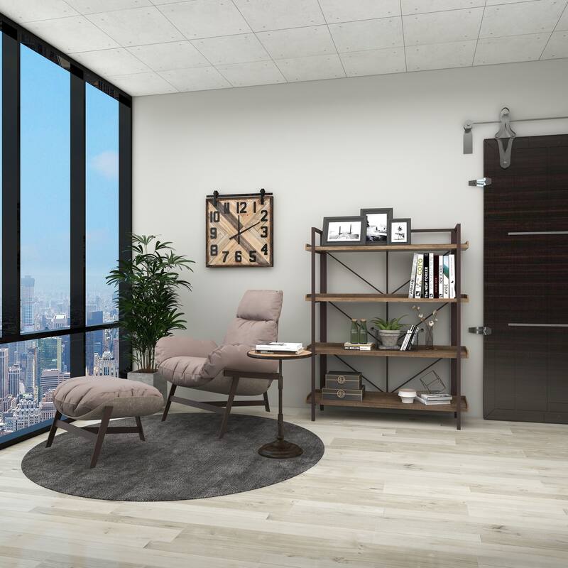 Bronze Metal Side End Accent Table with Brown Wood Top