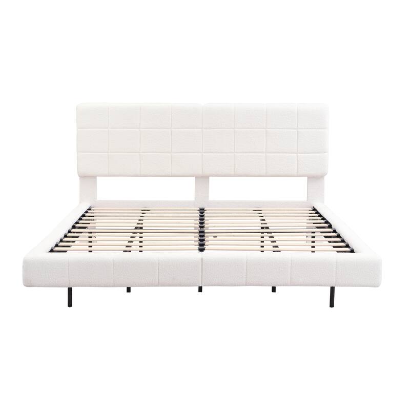 Roomfitters White Boucle Floating Bed Frame with LED Atmosphere Lighting