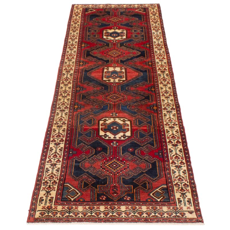ECARPETGALLERY Hand-knotted Anadol Navy, Red Wool Rug - 3'3 x 10'8