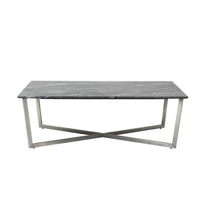 Black Wood Coffee Table with Silver Metal X Base for Living Room - 47.25” x 27.56” x 15.75”