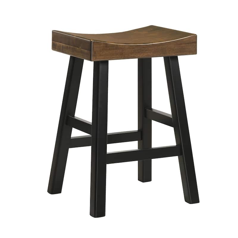 Modern Solid Wood Bar Stool with Footrest, Armless and Backless Design for Kitchen or Dining Room - Brown And Black 25"