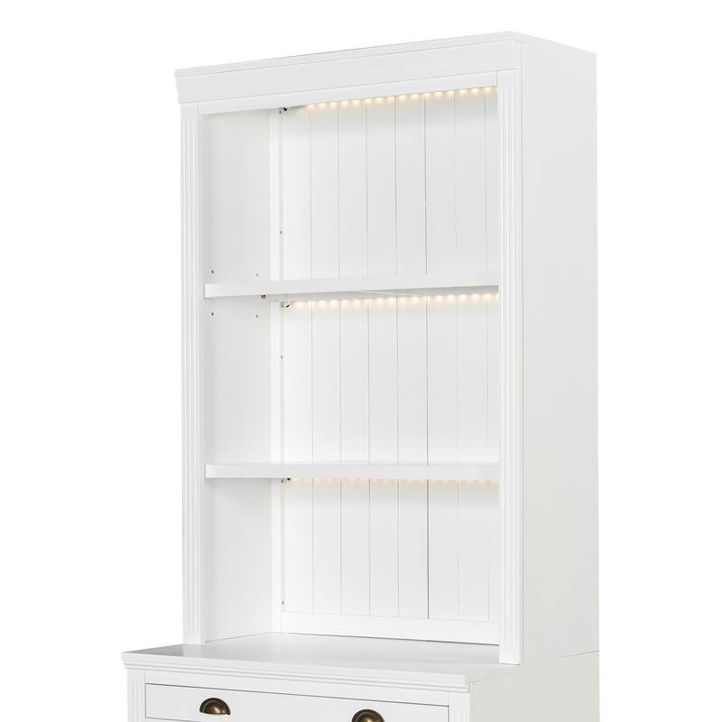 83.4" Modern LED Bookshelf with Sliding Doors & Open Shelves - Space-Saving Storage Bookcase for Living Room and Home Office