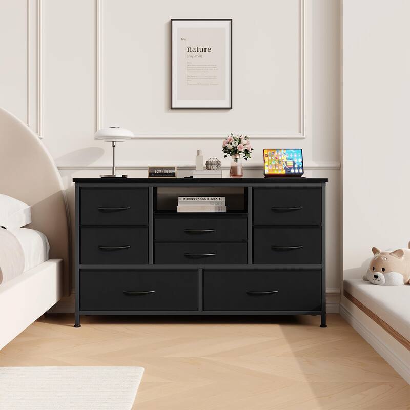 Dresser TV Stand with Power Outlet & Led for 55'' TV - 55 inches - Black