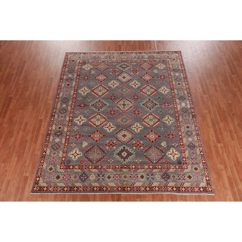 Hand Knotted Oriental 100% Wool Carpet Traditional All-Over Greys & Charcoal Kazak Area Rug - 9' 10'' X 8' 2''