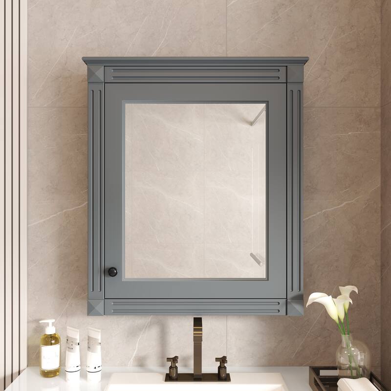 24 in. W x 27 in. H Rectangular Wood Medicine Cabinet with Mirror and Adjustable Shelves