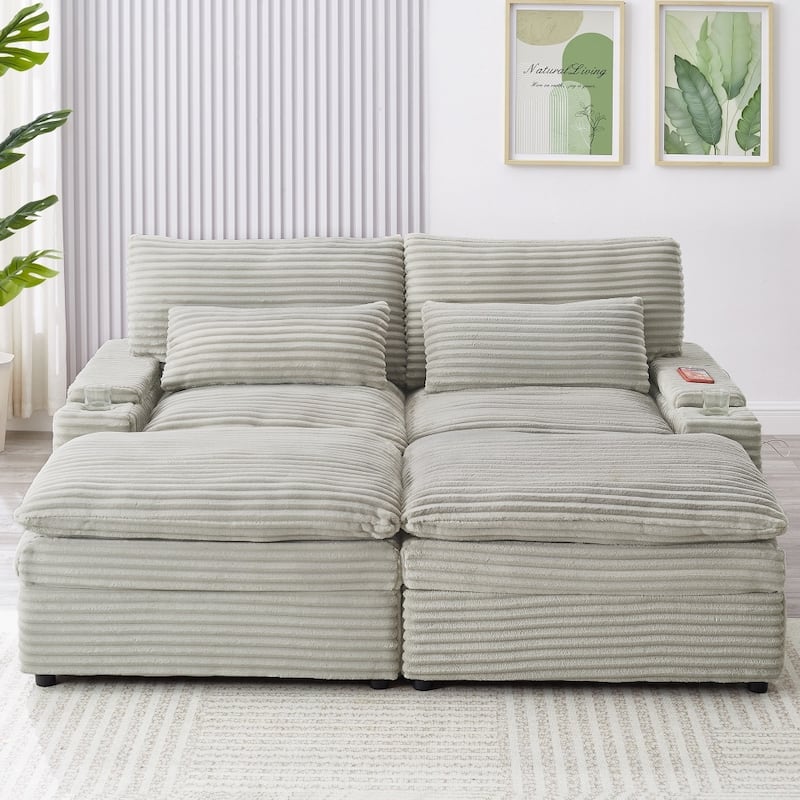 70.9" Loveseat Sectional Convertible Sofa with Ottomans and Storage Space, USB Ports