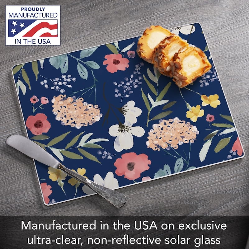 Blue Floral 3mm Heat Tolerant Tempered Glass Cutting Board 10” x 8” Manufactured in the USA Dishwasher Safe