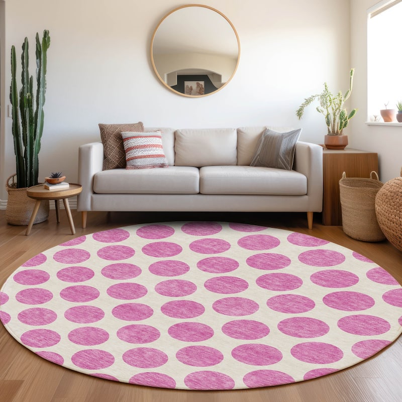 Premium Washable Super Soft Geo Dots Mayfield Rug - Blush - 8' x 8'