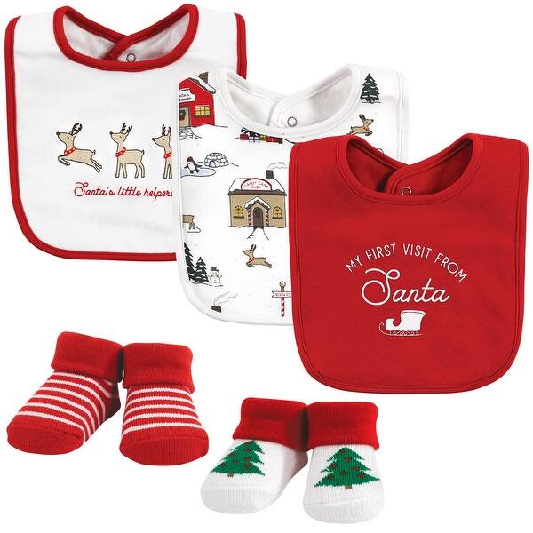 slide 1 of 1, Hudson Baby Unisex Baby Cotton Bib and Sock Set, North Pole, One Size - North Pole - One Size One Size - North Pole