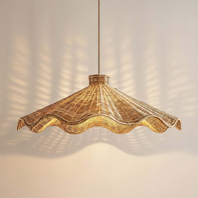 Ariel Rattan Pendant Light - Natural Large Cone 1-Light Handwoven Light Fixture For Modern, Transitional, Farmhouse Room Décor