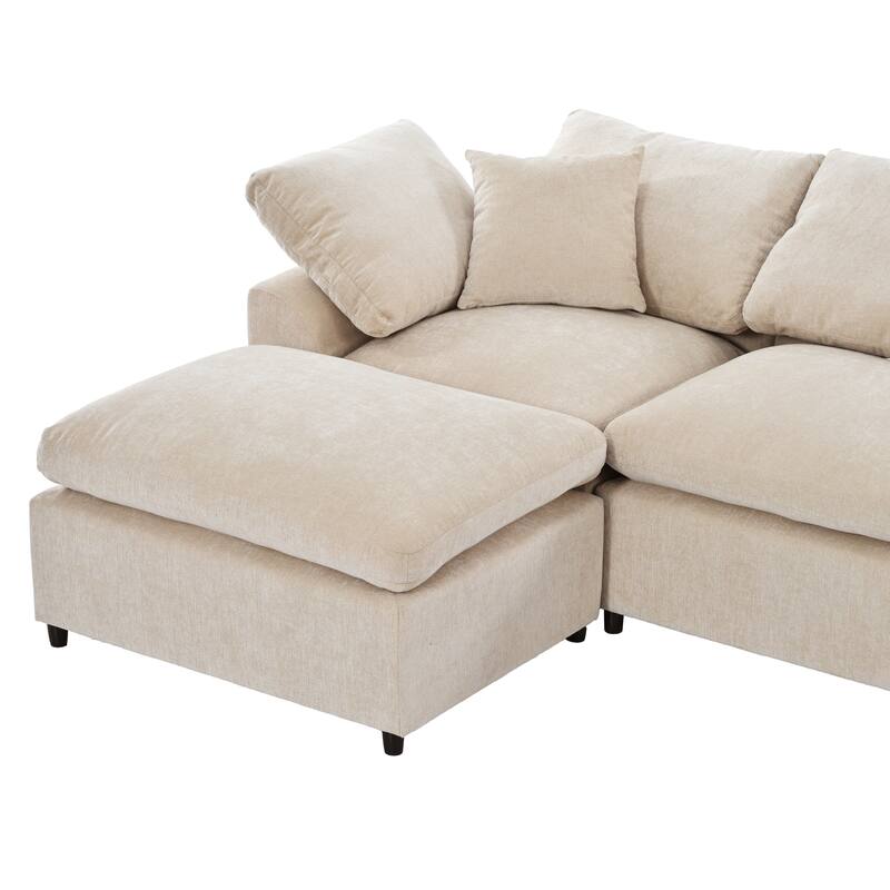 129.3'' L-Shaped 7-Seat Sectional Sofa with Ottoman and Pillow for Spacious Living