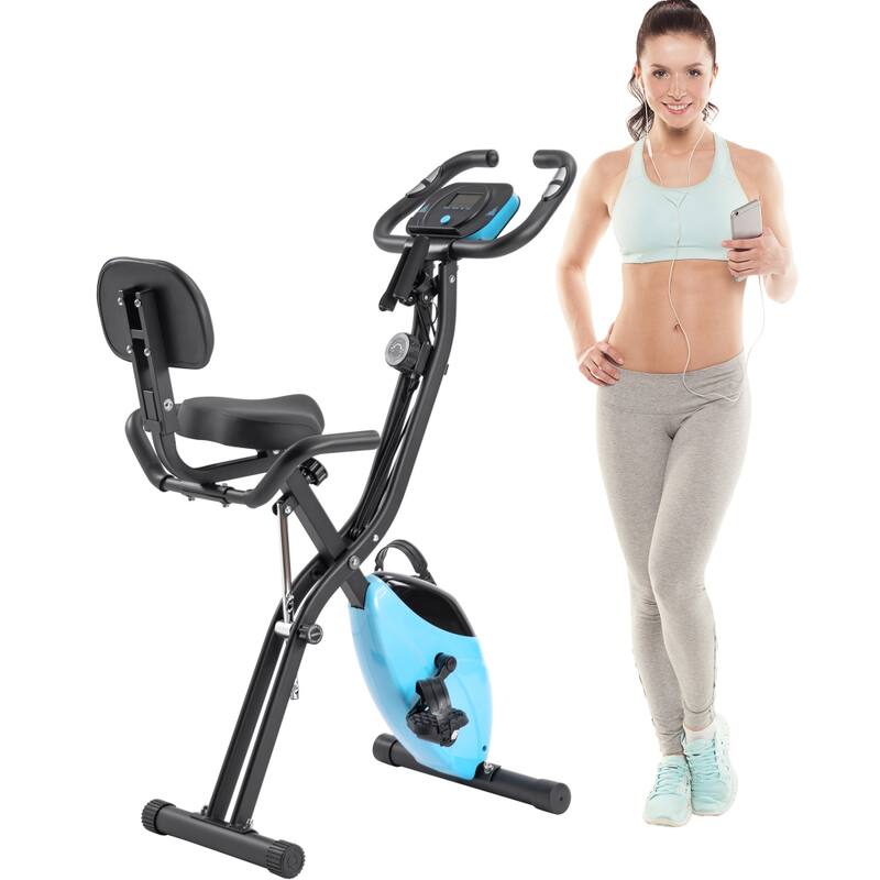 Upright Folding Exercise X-Bike with 16-Level Adjustable Resistance - Blue