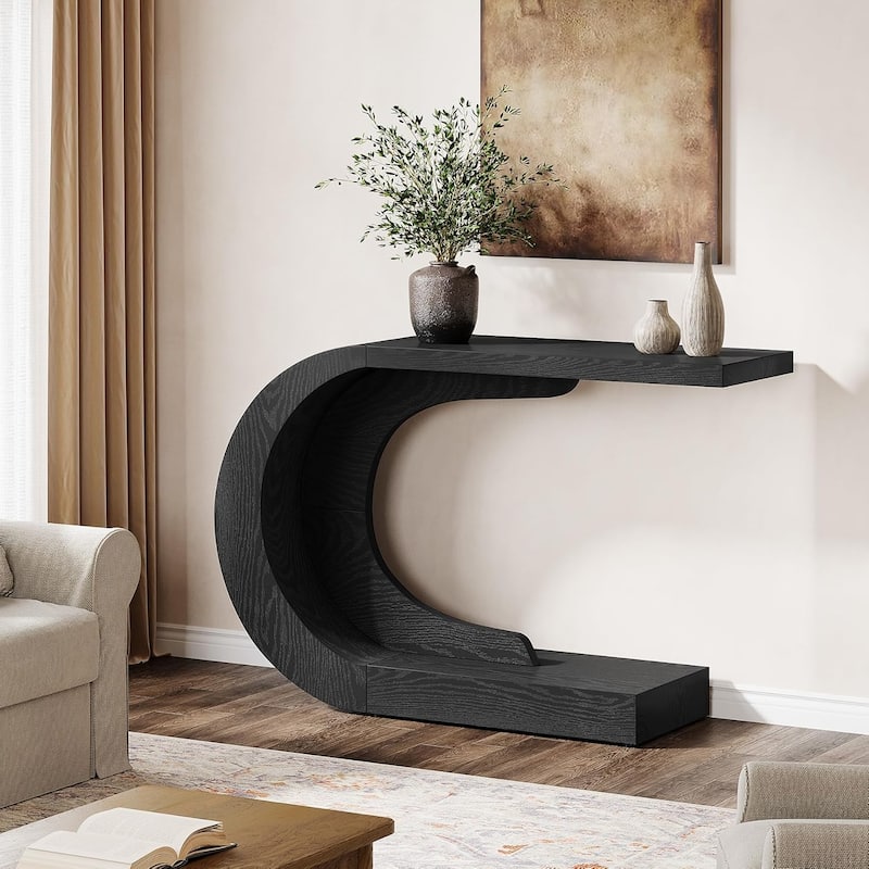 43.3" C-Shaped Console Table, Mid-Century Modern Wood Entryway Hallway Table