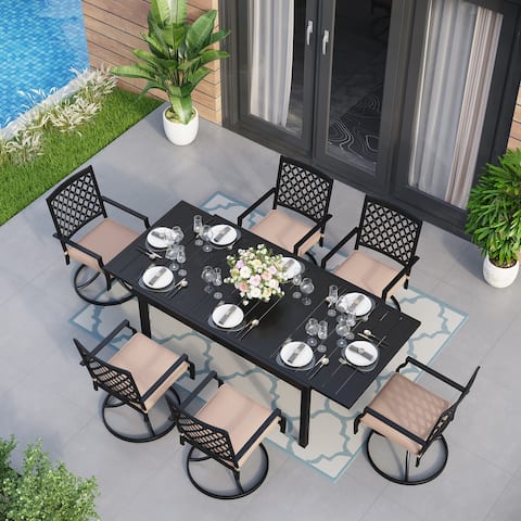 MakeYourDay Seats up to 6/8 Outdoor Patio Dining Set, 6/8 Metal Mesh Swivel Chairs, 1 Rectangular Expandable Table